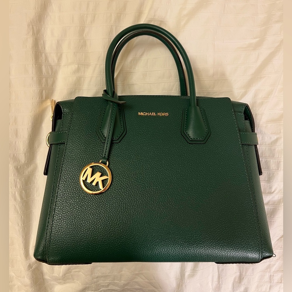 Michael Kors Mercer MD TZ Belted Large Satchel Jewel Green